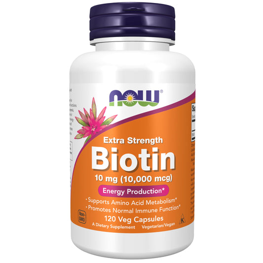 Pre-Order | Arrives in 5–10 Days – NOW Foods Supplements, Biotin 10 mg (10,000 mcg), Extra Strength, Energy Production*, 120 Veg Capsules