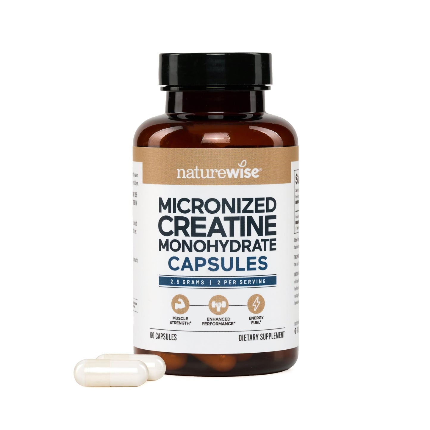 NatureWise Micronized Creatine Monohydrate Pills, 2500mg Per Serving - Creatine for Women & Men - Pure, Unflavored, Supports Lean Muscle Mass, Endurance - 60 Capsules[30-Day Supply]