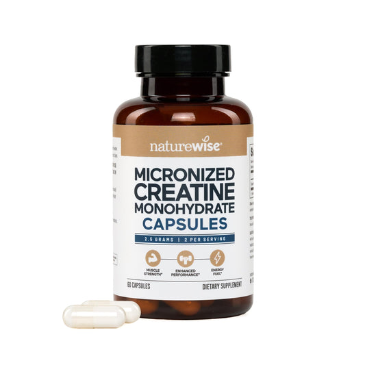 NatureWise Micronized Creatine Monohydrate Pills, 2500mg Per Serving - Creatine for Women & Men - Pure, Unflavored, Supports Lean Muscle Mass, Endurance - 60 Capsules[30-Day Supply]