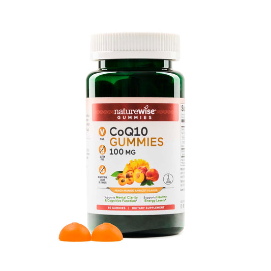 NatureWise CoQ10 Gummies 100mg - Peach Mango Flavor - Supplement for Heart Health & Antioxidant Activity - Pectin-Based, Vegan, Soy and Gluten Free, Non-GMO - 60 Count[1-Month Supply]
