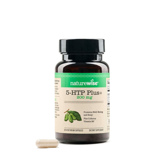 NatureWise 5-HTP 200mg Supplement from Griffonia Seeds with Cofactor Vitamin B6 - Mood Support and Natural Sleep Aid for Adults - Delayed-Release, Vegan - 30 Count[1-Month Supply]
