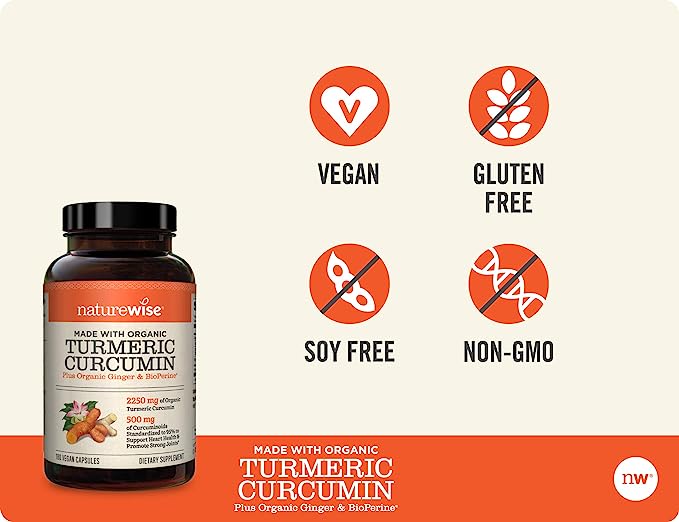 NatureWise Curcumin Turmeric 2250mg | 95% Curcuminoids & BioPerine Black Pepper Extract | Advanced Absorption for Joint Support [2 Month Supply - 180 Count]
