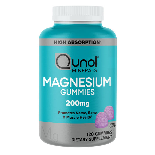 Qunol Magnesium Gummies for Adults, 200mg Elemental Magnesium (from 1,750mg Magnesium Citrate), High Absorption Magnesium Supplement, Supports Nerve, Bone and Muscle Health, Vegetarian, 120 Count