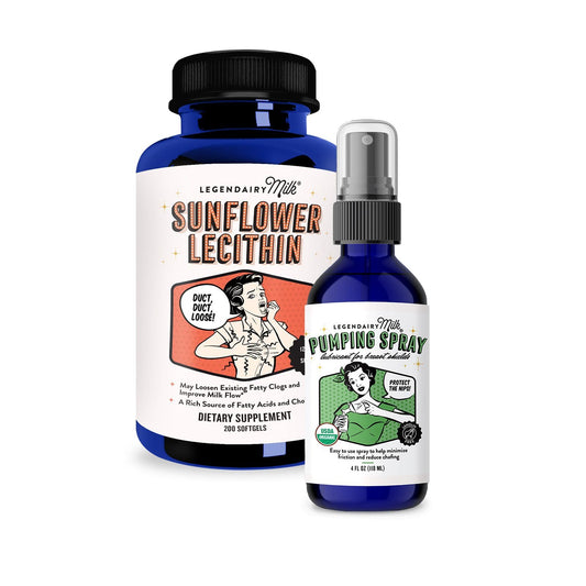 Legendairy Milk Sunflower Lecithin + Pumping Spray Bundle - Lactation Supplement for Clogged Milk Ducts with Organic Natural Lubricant for Breast Shields, Made in USA