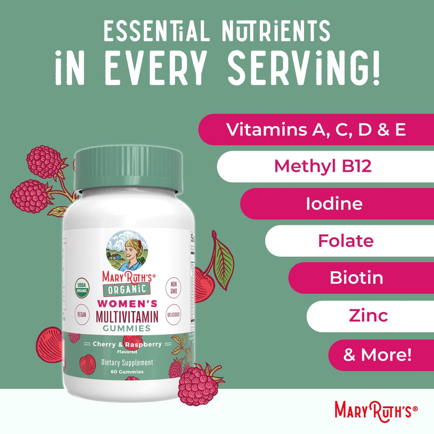 MaryRuth's Multivitamin Gummies for Women (Strawberry) & Liquid Nighttime Multimineral (Pineapple) | Clean Label Project Verified® | USDA Organic & Vegan | Beauty, Bedtime Routine, & Overall Health
