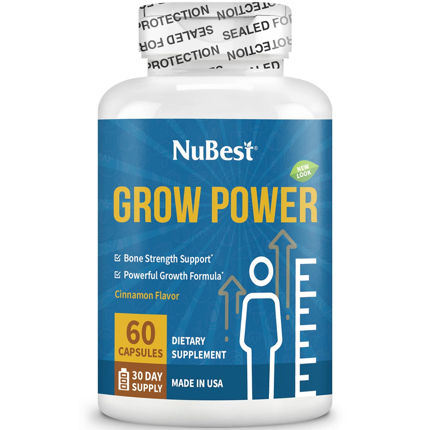 NuBest Grow Power - Bone Strength Supplement with Calcium, Magnesium, Vitamin D3, Zinc for Age 10+ - Helps Bone Health, Brain Growth, Immunity - Free of Growth Hormone - 60 Capsules