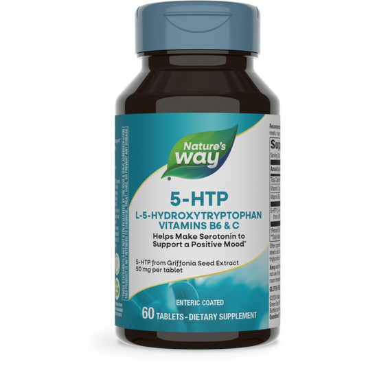 Nature's Way 5-HTP, L-5-Hydroxytryptophan, Helps Make Serotonin to Promote a Positive Outlook*, Vitamin B6, Vitamin C, Griffonia Bean Extract, 60 Tablets (Packaging May Vary)