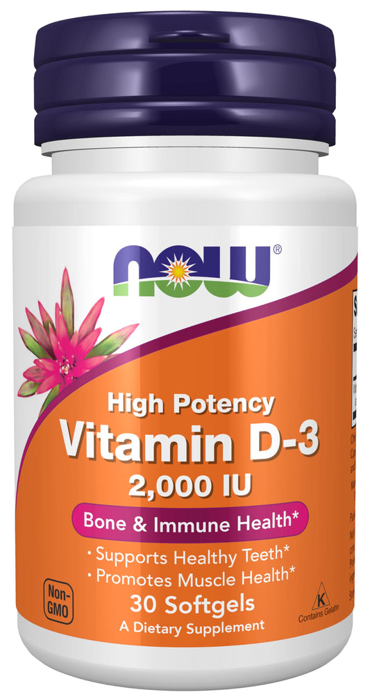 NOW Foods Supplements, Vitamin D-3 2,000 IU, High Potency, Structural Support*, 30 Softgels