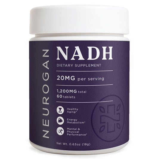 NADH Tablets - 20mg Per Serving, 60 Ct - Cellular Energy, Healthy Aging, Cognitive, Heart Health Supplements - Nicotinamide Adenine Dinucleotide Hydride Reduced NAD Supplement for Men & Women Neurogan