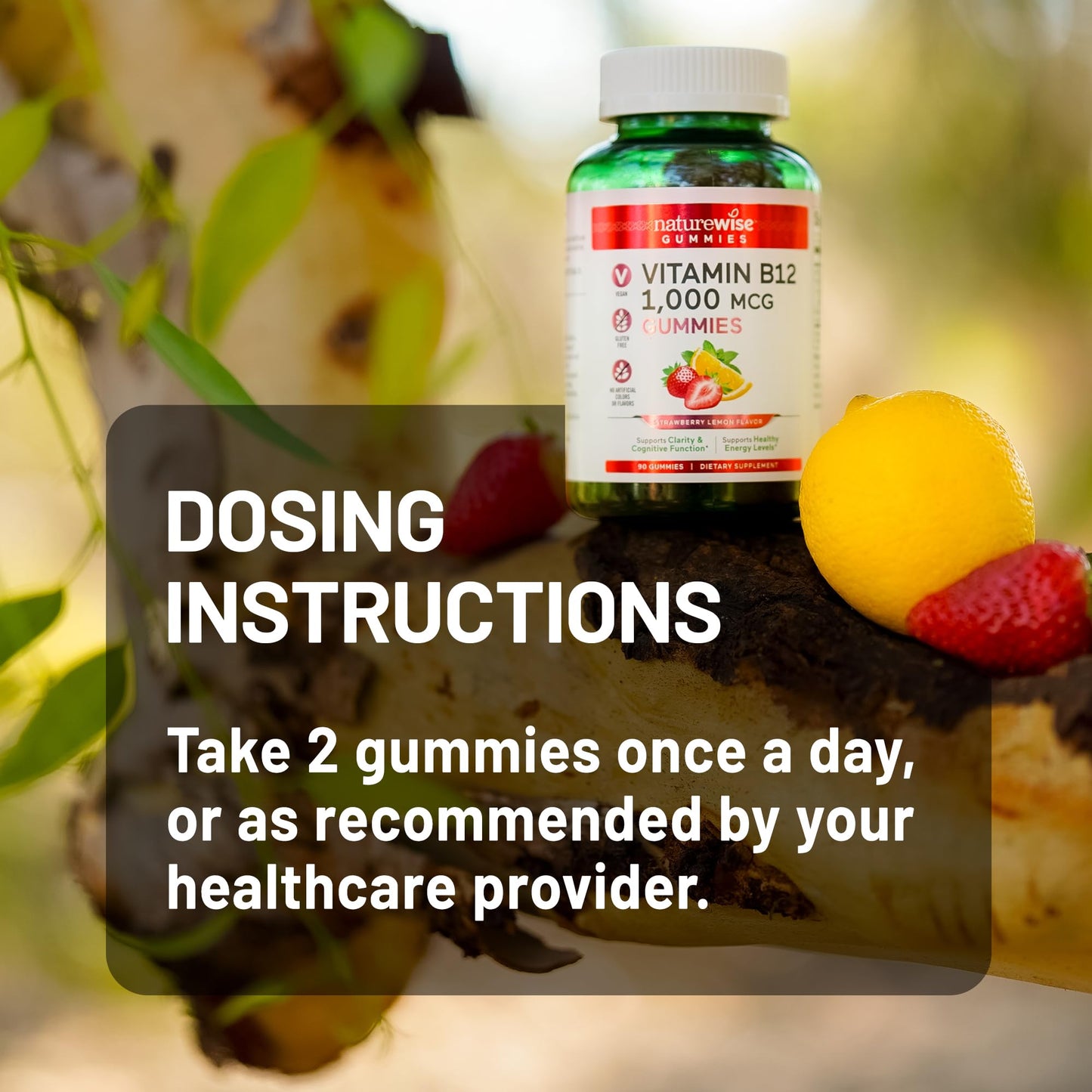 NatureWise Vitamin B12 Gummies for Adults, 1000 mcg - Strawberry Lemon Flavor - Supports Daily Energy, Mental Clarity, Cognitive Function - Vegan, Gluten-Free, Non-GMO - 60 Count[1-Month Supply]
