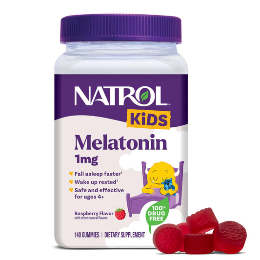 Natrol Kids Melatonin 1 mg, Dietary Supplement for Restful Sleep, Melatonin Gummies for Kids, 140 Raspberry-Flavored Gummies, Up to a 140 Day Supply