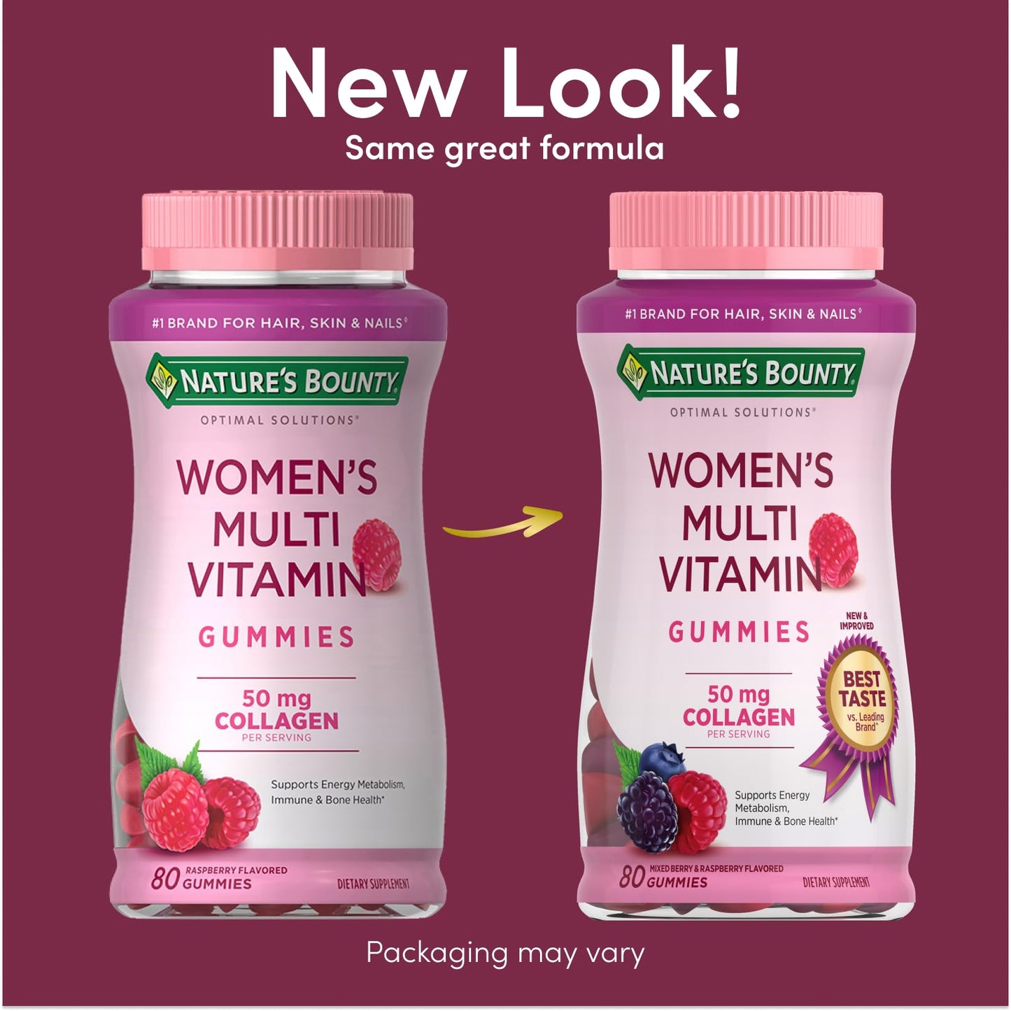 Nature's Bounty Optimal Solutions Women's Multivitamin, Immune and Cellular Energy Support, Bone Health, Raspberry Flavor, 80 Gummies, 40 Total Servings