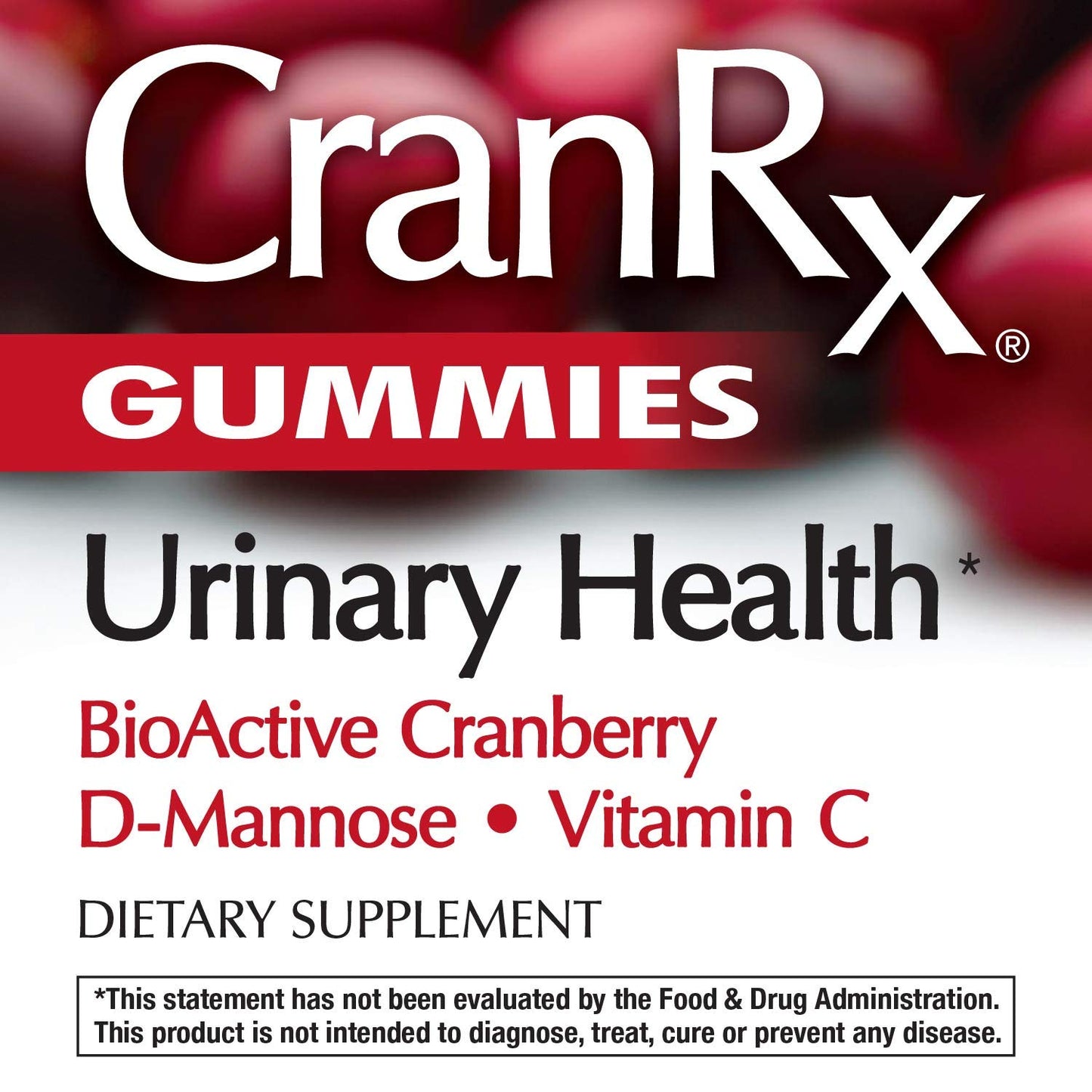 Nature's Way CranRx Cranberry Gummies, Urinary Tract Health Support*, 100% Whole Cranberry Fruit Concentrate with D-Mannose, Vitamin C, 60 Gummies (Packaging May Vary)