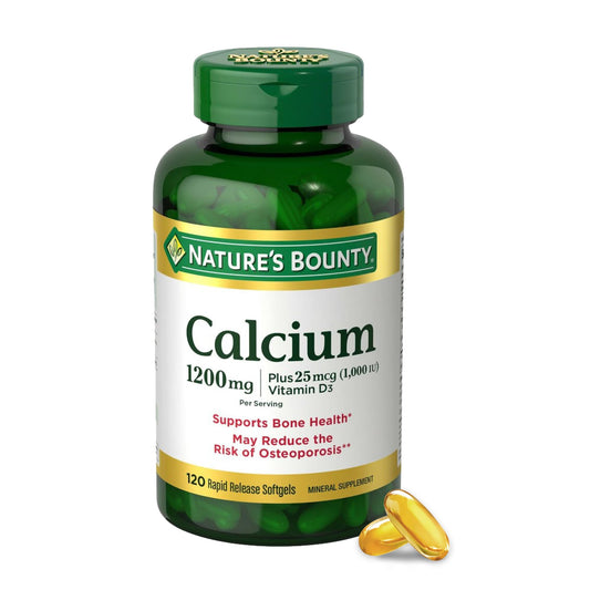 Nature's Bounty Calcium Carbonate & Vitamin D, Supports Immune Health & Bone Health, 1200mg Calcium & 1000IU Vitamin D3, 120 Softgels