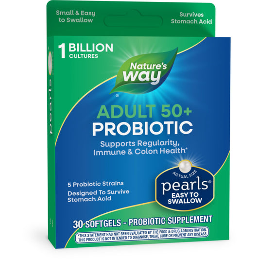 Nature's Way Adults 50+ Probiotic Pearls, Supports Regularity, Immune and Colon Health*, 1 Billion Cultures, No Refrigeration Required, 30 Softgels