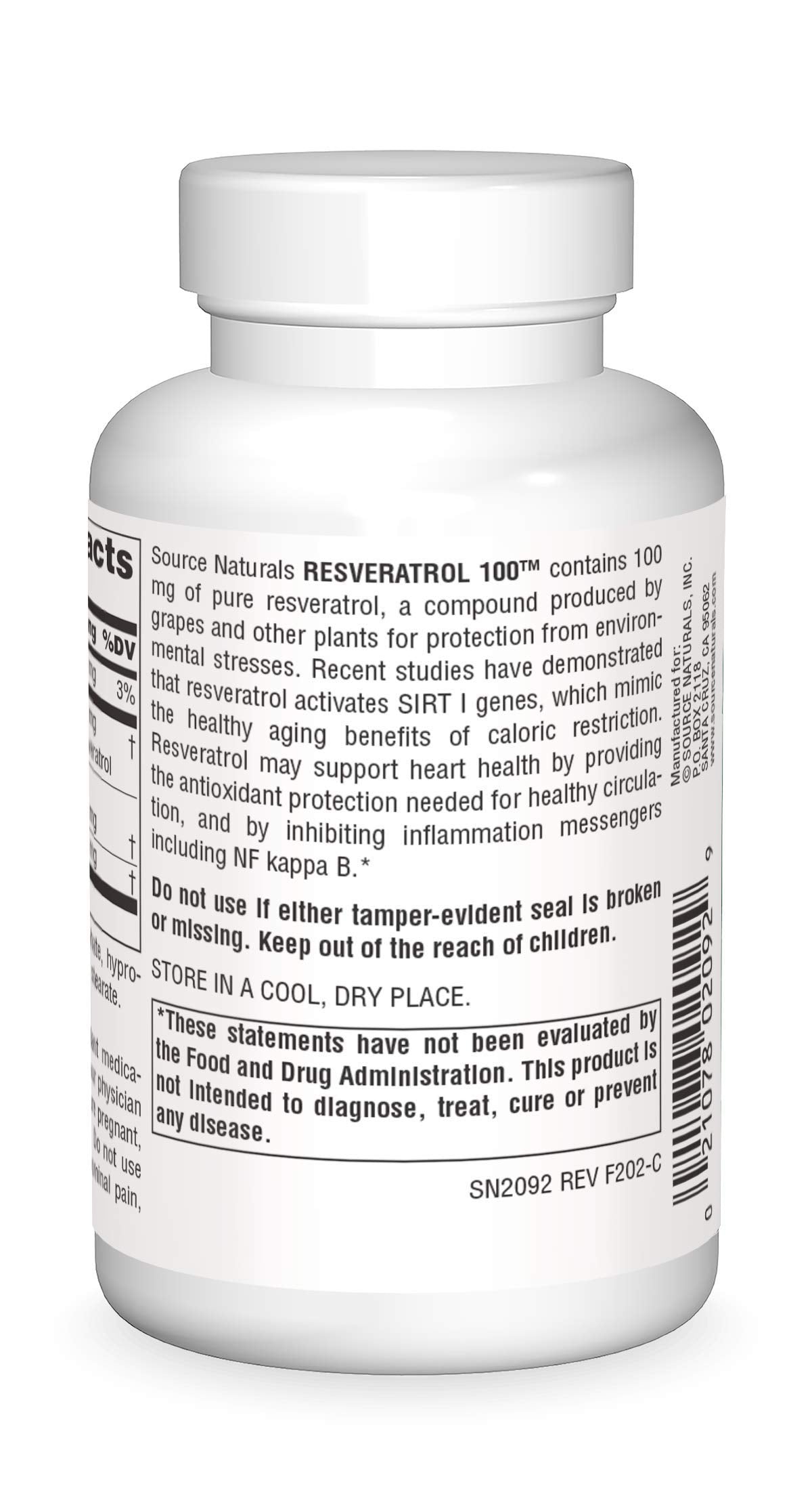 Source Naturals Resveratrol 100, for Heart and Healthy Aging* 100 mg - 120 Vegetarian Capsules