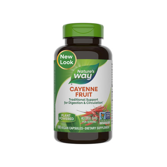 Nature's Way Cayenne Pepper, Traditional Digestion and Circulation Support*, Naturally-occurring Capsaicin, Non-GMO Project Verified, Gluten Free, 180 Vegetarian Capsules