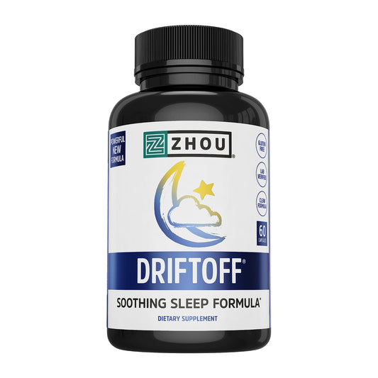 Zhou Driftoff - Nature Inspired Sleep Aid, Valerian Root & Melatonin for Sleep for Men & Women, Calm Sleeping Supplement for Adults with Gaba & Chamomile to Relax - 60 Veggie Capsules