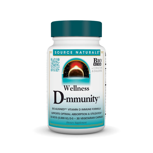 Pre-Order | Arrives in 5–10 Days – Source Naturals Wellness D-mmunity, Bio-Aligned Vitamin D Immune Formula, Supports Optimal Absorbtion and Utilization*, 125 mcg (5,000 IU) D-3-30 Vegetarian Capsules