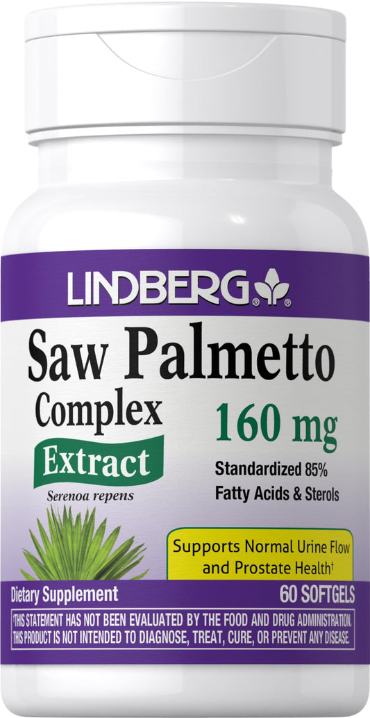 Lindberg Saw Palmetto for Men and Women | 160mg | 60 Softgels | Complex Extract Supplement | with Zinc, Pumpkin Seed, Pygeum | Non-GMO, Gluten Free