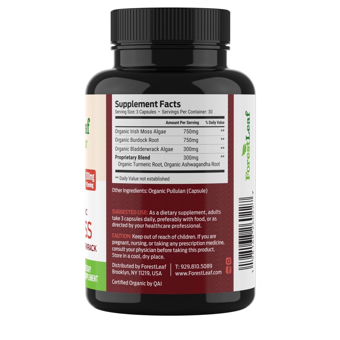 Pre-Order | Arrives in 5–10 Days – ForestLeaf Organic Irish Sea Moss Capsules | 2100mg Raw Seamoss Pills Advanced Supplement Superfood + Burdock, Bladderwrack for Digestive, Respiratory, Immune Health | 90 Vegan Organic Sea Moss Caps