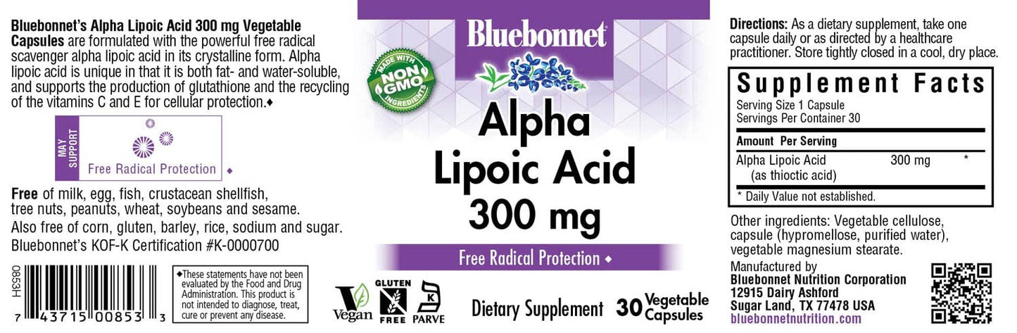 BLUEBONNET NUTRITION ALPHA LIPOIC ACID 300 mg