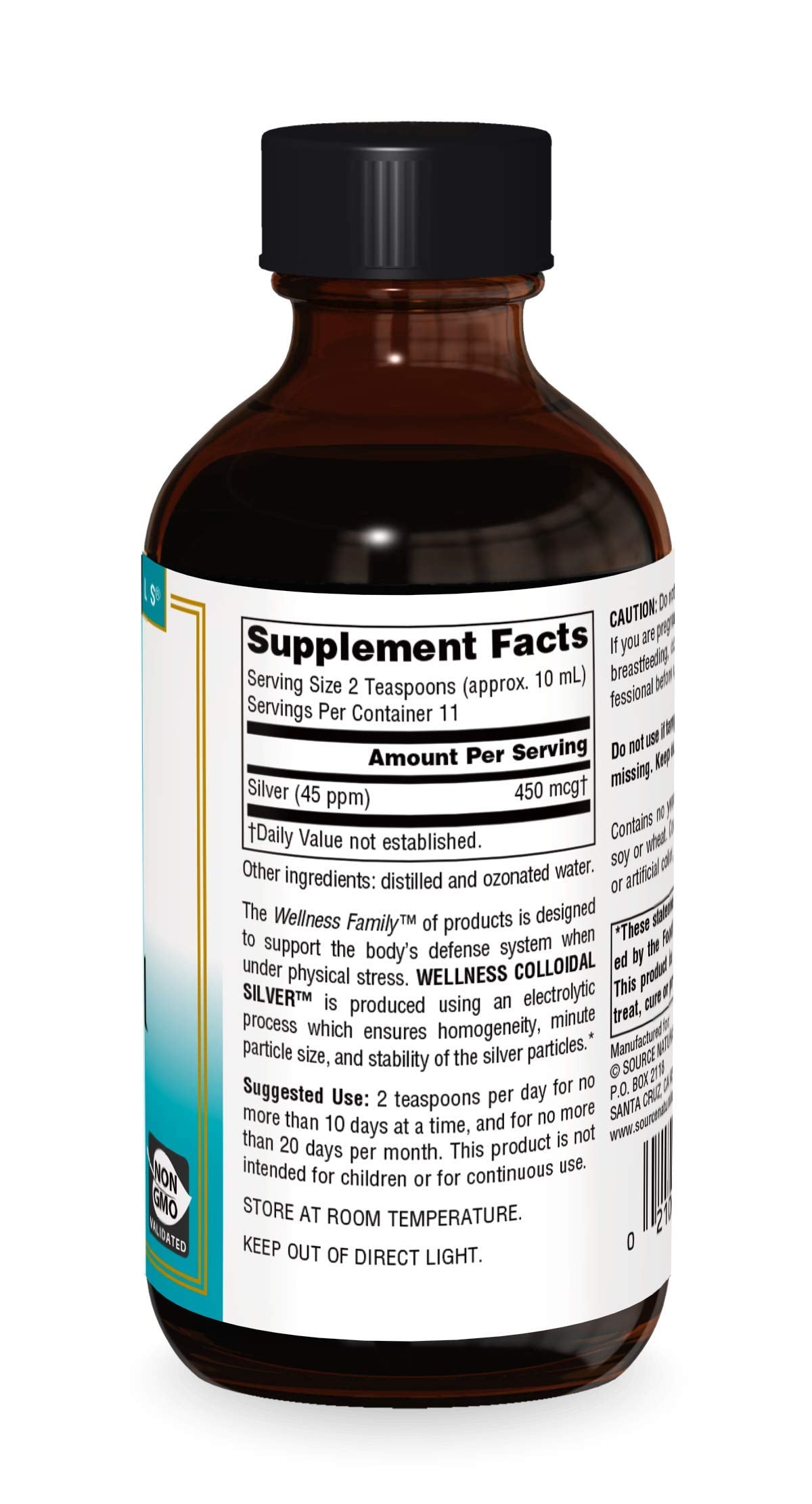 Source Naturals Wellness Colloidal Silver 45 ppm, Supports Physical Well Being* - 4 Fluid oz