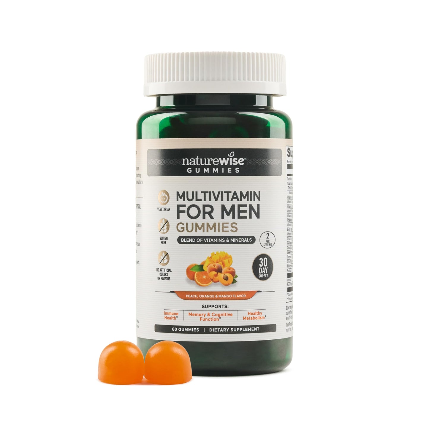 NatureWise Multivitamin for Men, Gummies Peach Mango Flavor, for Immune Health with Minerals & Vitamin A, C, D, E, B6 and B12, Vegetarian, Soy-Free, Non-GMO, 60 Count[1-Month Supply]