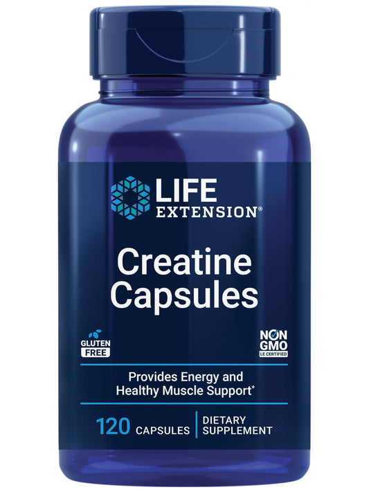 Life Extension Creatine Capsules – Creatine Monohydrate – Promotes Strength, Lean Muscle, Healthy Endurance – Non-GMO, Gluten-Free – 120 Capsules
