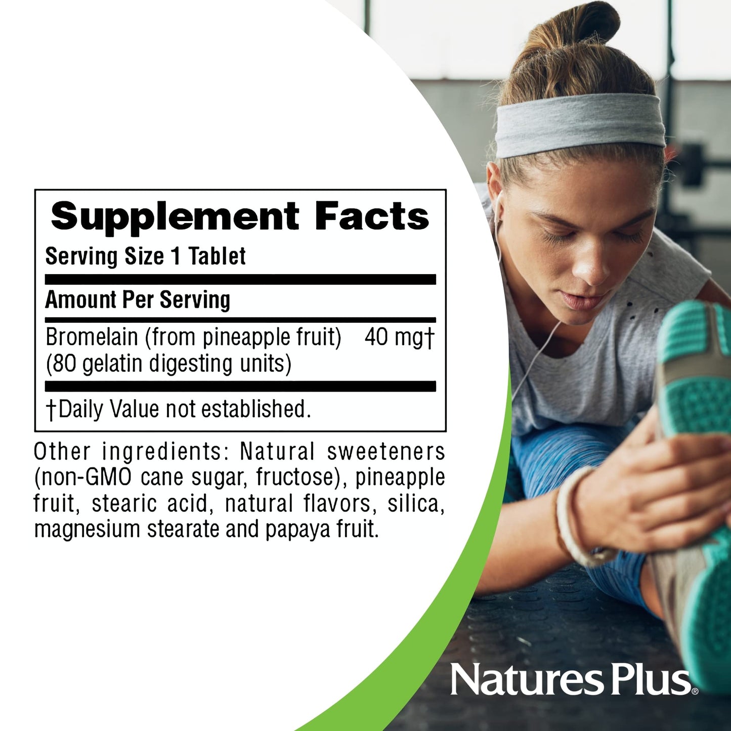 Natures Plus Chewable Bromelain - 40 mg - Natural Proteolytic Enzyme Supplement - 180 Chewable Tablets (180 Servings)