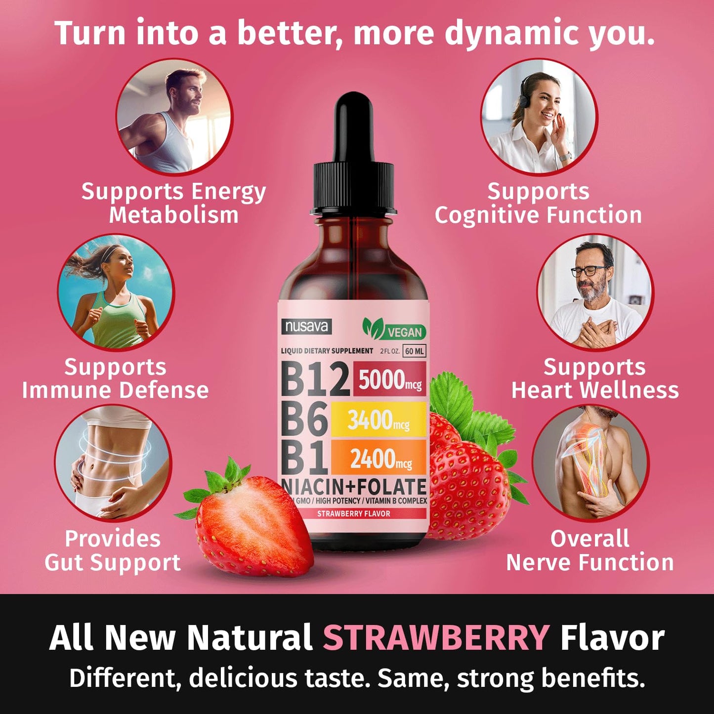 (2 Pack) Vitamin B12 and B6 Liquid Drops, B12 Sublingual Vitamin B Complex - B 12 Vitamin 5000mcg - B12 Methylcobalamin for Energy, Brain, and Heart Support with 27,200 mcg, Strawberry, 80 Servings