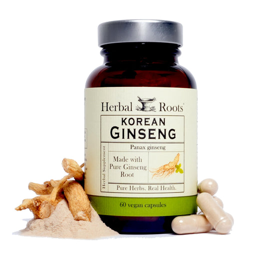 Herbal Roots Panax Ginseng | Organic Korean Ginseng Root Powder | 1000mg | High Ginsenosides for Energy & Performance | 60 Vegan Capsules