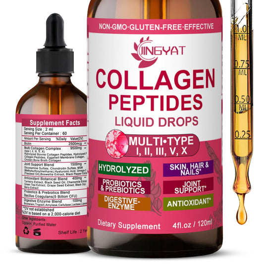 Pre-Order | Arrives in 5–10 Days – Collagen Peptides Liquid Drops, Multi Collagen Peptides for Women w/ Glucosamine Chondroitin MSM Biotin, Hydrolyzed Collagen Peptides Supports Skin Hair Nail Joints Bones Gut Health, 60 Servings