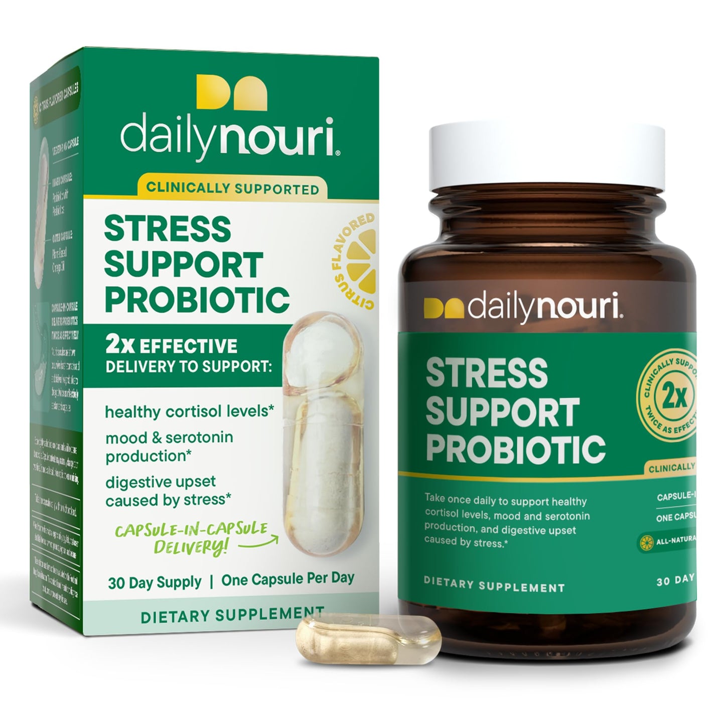 Pre-Order | Arrives in 5–10 Days – Daily Nouri Stress Probiotic | for Cortisol Management, Digestion, Daily Stress Relief & Gut Microbiome Health | 3 Probiotic Strains & Vegan Ahiflower Omega Oil | for Women & Men | 30-Day Supply