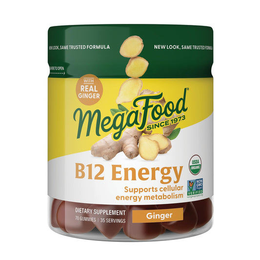 MegaFood Vitamin B12 Energy Gummies - Vegan - With Methyl B12 Vitamins to Support Cellular Energy Production - Ginger - Daily Vitamin B12 Supplement - USDA Organic - 70 Gummies, 35 Servings