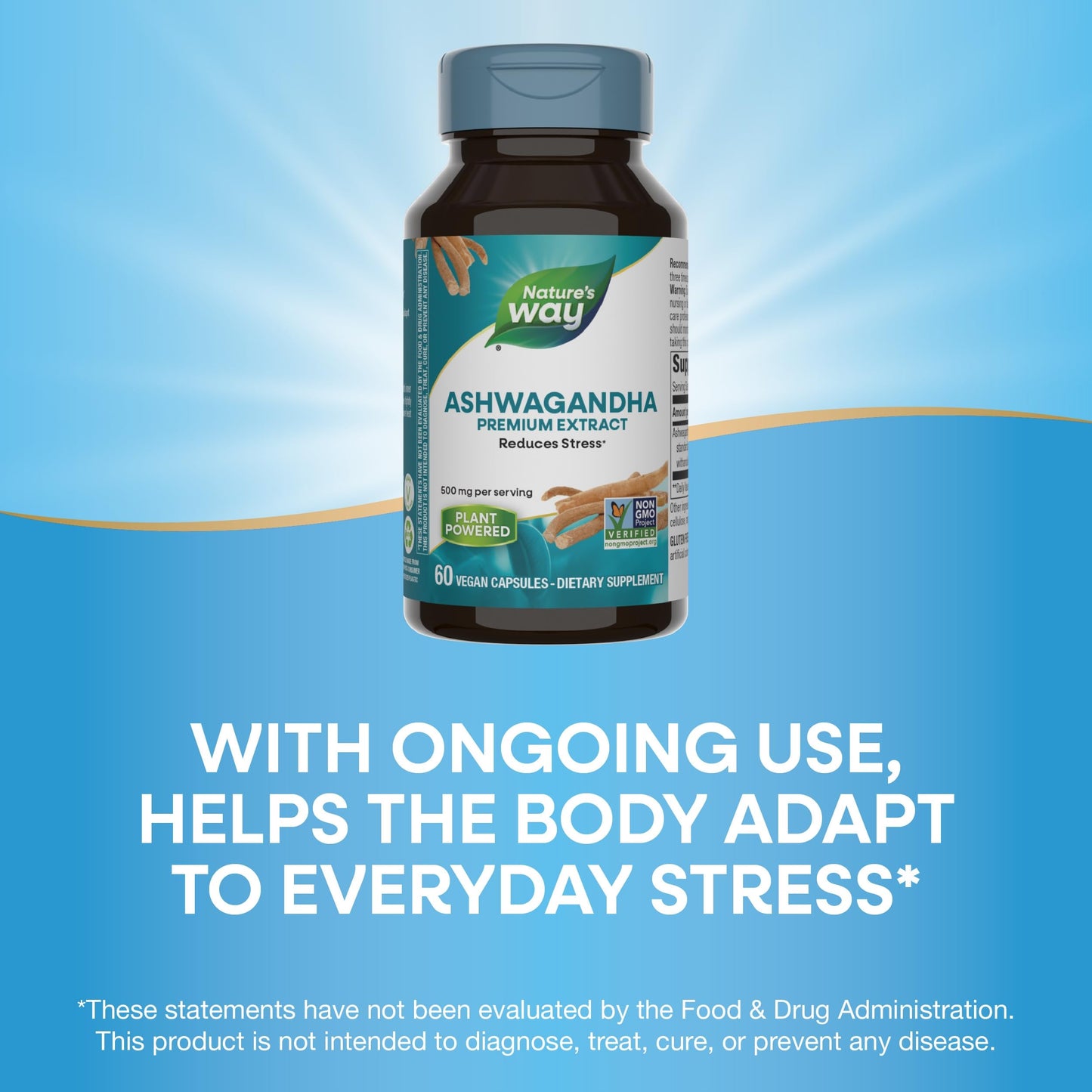 Nature's Way Ashwagandha, Reduces Stress*, Premium Extract, Adaptogenic*, Non-GMO Project Verified, Vegan, 60 Capsules (Packaging May Vary)