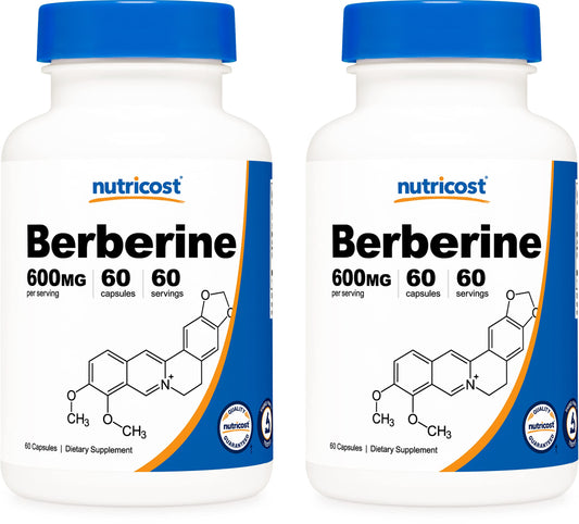 Nutricost Berberine HCl 600mg, 60 Capsules (2 Bottles) - Gluten Free, Veggie Caps, Non-GMO