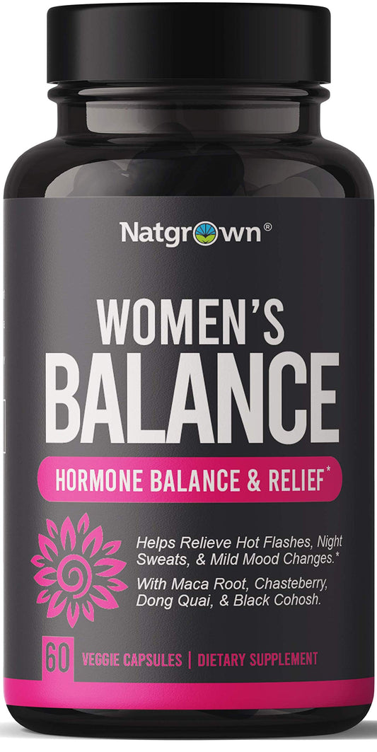 Natgrown Hormone Balance for Women PMS & Menopause Supplement for Fertility Hormonal & Menstrual Support, Helps Relief Hot Flashes - Maca Root, Vitex, Dong Quai & Black Cohosh Complex -Vegan Capsules