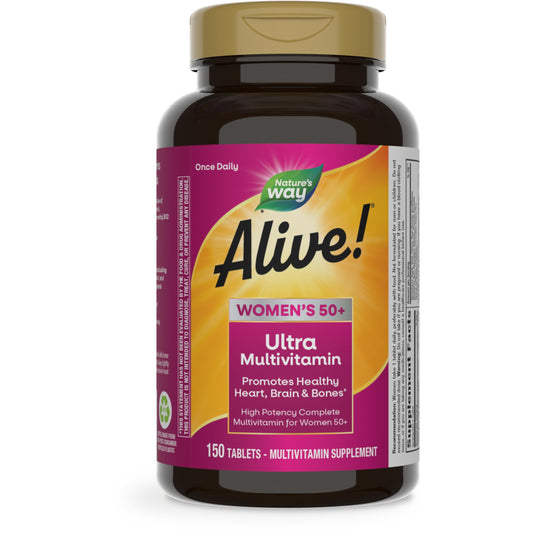 Nature’s Way Alive! Women’s 50+ Ultra Potency Complete Multivitamin, High Potency Formula, Promotes Healthy Heart, Brain, Bones*, with Methylated B12, Gluten-Free, 150 Tablets