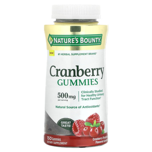 Nature's Bounty Cranberry Gummies, Urinary Tract Support, 500 mg, Cran-Raspberry Flavor, 150 Ct