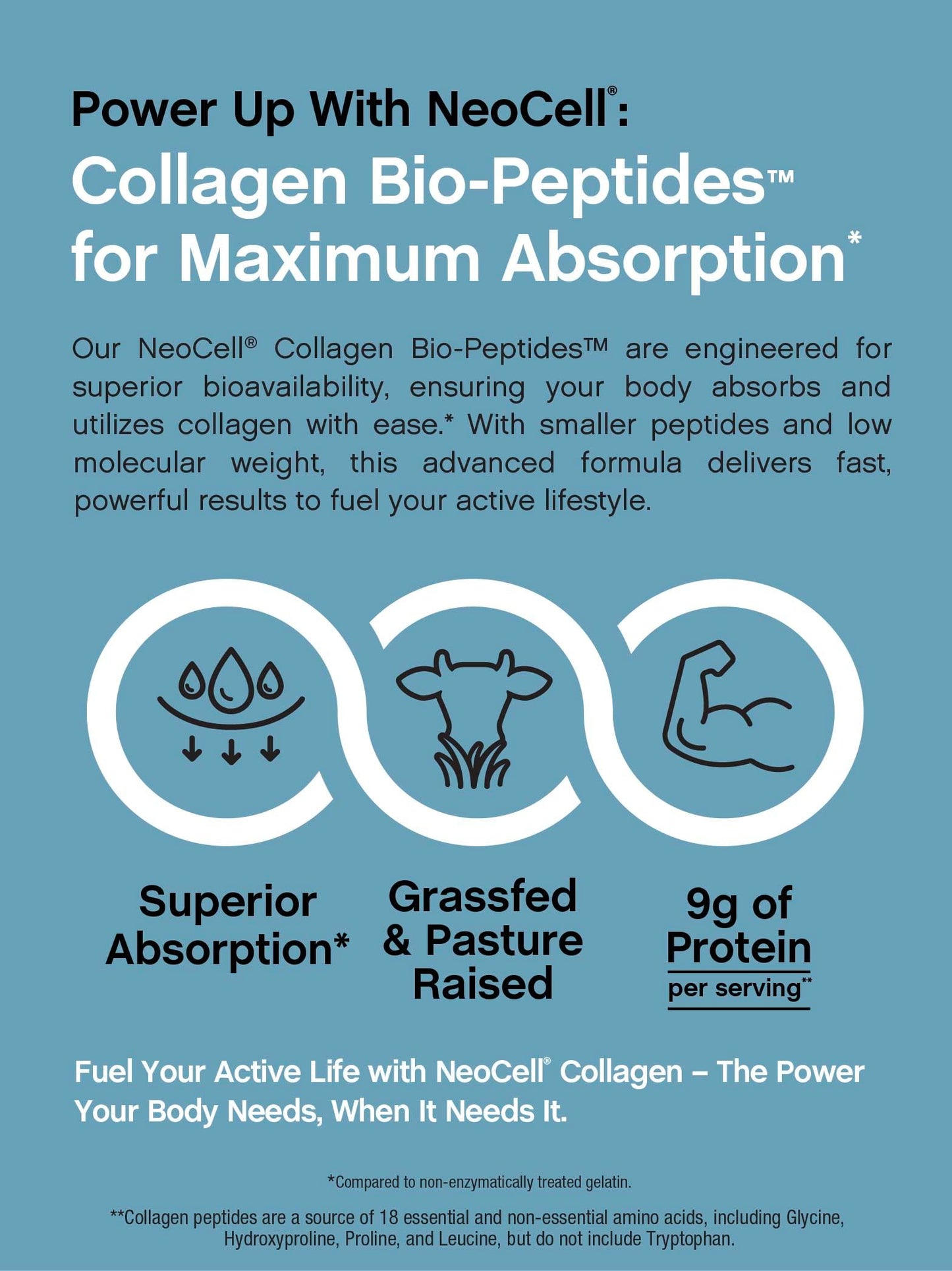 NeoCell Collagen Bio-Peptides Powder | 10oz | Super Hair, Skin, and Nails | Superior Absorption | Grassfed Protein Supplement | Advanced with 18 Essential Amino Acids |