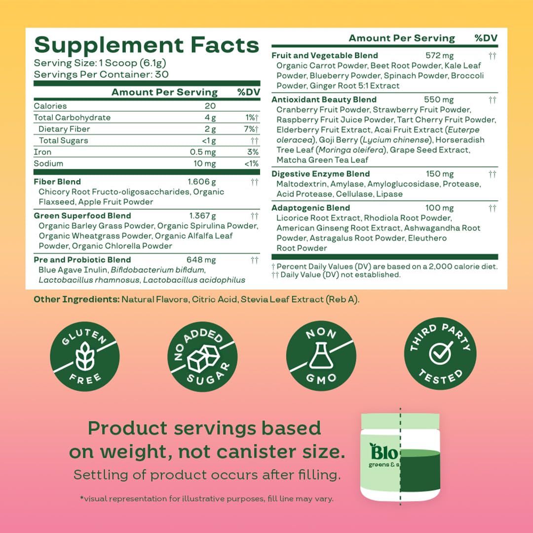 Pre-Order | Arrives in 5–10 Days – 
Bloom Nutrition Superfood Greens Powder, Digestive Enzymes with Probiotics and Prebiotics, Gut Health, Bloating Relief for Women, Chlorella, Juice Mix w/Beet Root Powder, 30 SVG, Orange Passionfruit