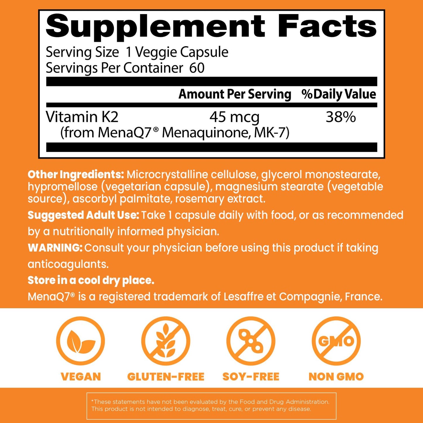 Pre-Order | Arrives in 5–10 Days – Doctors Best Natural Vitamin K2 MK-7, Supports Tissue & Bone Health, Non-GMO, Gluten Free, Soy Free, Vegan 60 Veggie Caps