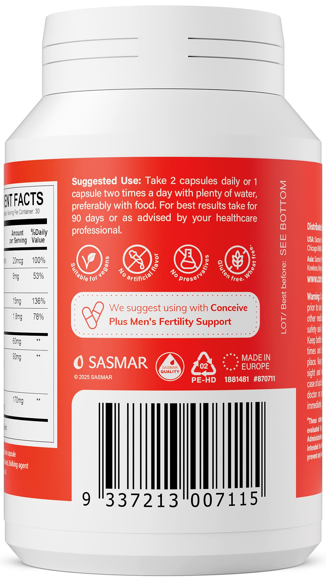 Pre-Order | Arrives in 5–10 Days – CONCEIVE PLUS Motility Support for Men - Boost Sperm Count & Volume with Vitamin D, Vitamin E, Zinc, Spermidine, Antioxidants - Sperm Motility - Multivitamin Supplement for Men, 60 Caps