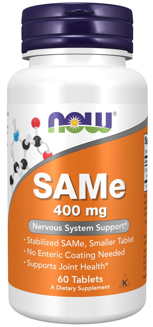 NOW Foods Supplements, SAMe (S-Adenosyl-L-Methionine) 400 mg, Nervous System Support*, 60 Tablets
