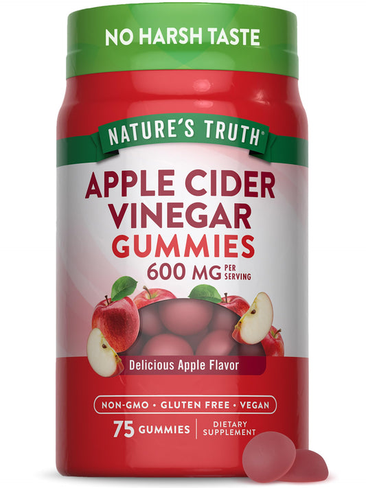 Nature's Truth Apple Cider Vinegar Gummies | 600 mg | 75 Gummies | Apple Flavor | Vegan, Non-GMO, Gluten Free Supplement
