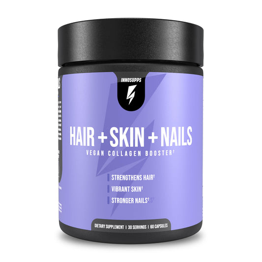 InnoSupps Hair + Skin + Nails Supplement | Vegan Collagen Booster | Biotin, B12, Horsetail Herb Powder | Stimulate Hair Growth, Revitalize Skin, Strengthen Nails | 60 Capsules