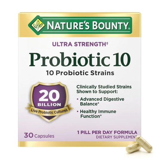 Nature's Bounty Probiotic 10, Ultra Strength Daily Probiotic Supplement, Support for Digestive, Immune and Upper Respiratory Health, 1 Pack, 30 Capsules