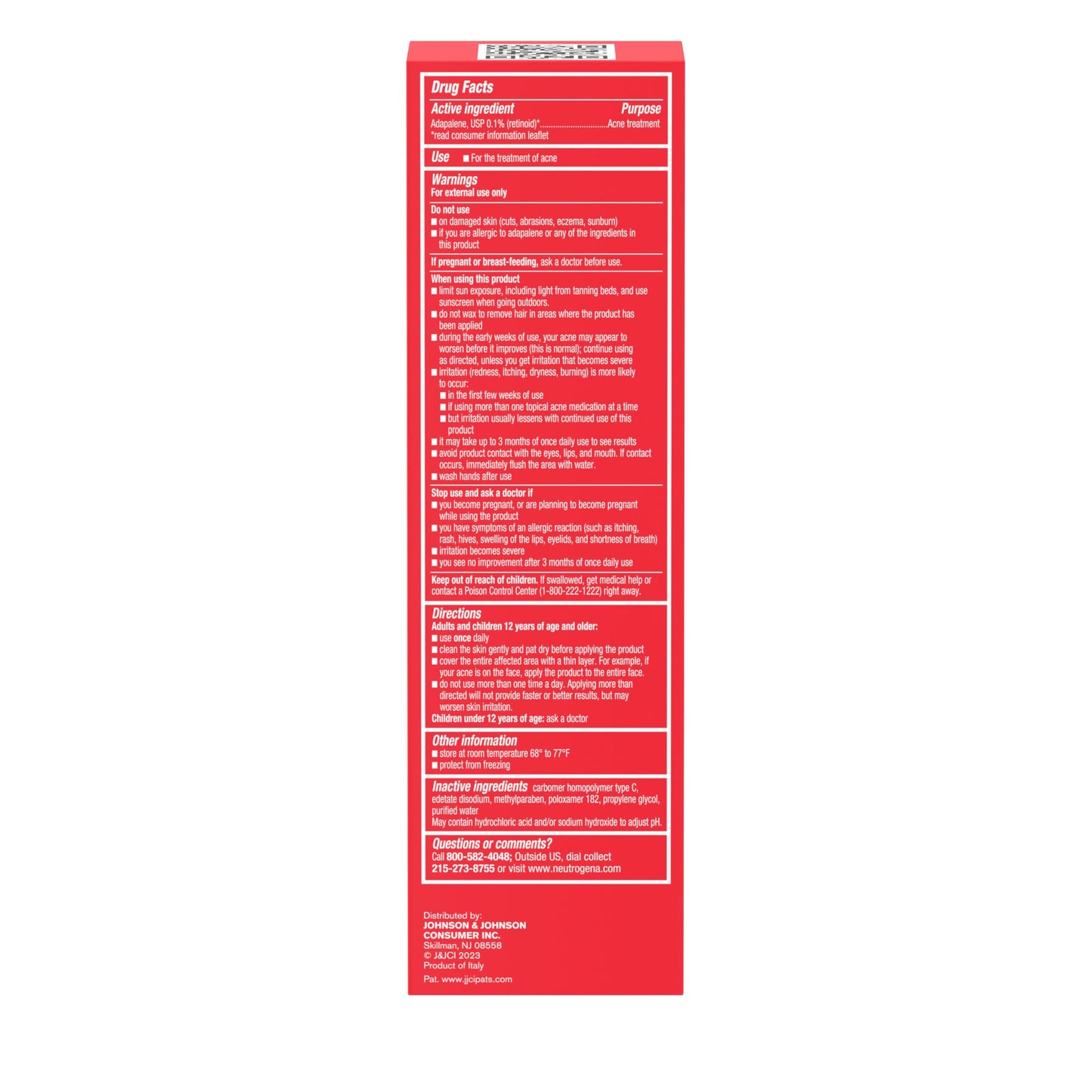 Neutrogena 0.1% Adapalene Gel Acne Treatment, Topical for Acne, Adapalene Medication for Blemishes, Once Daily Topical Retinoid to Prevent Breakouts, Oil & Fragrance-Free, 1.6 oz