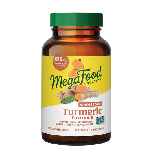 MegaFood Whole Body Turmeric Curcumin Supplement - Turmeric Supplement With Black Pepper & Vitamin C - 475 mg Curcuminoids Per Serving - Antioxidant & Immune Support - Vegan - 120 Tablets, 60 Servings